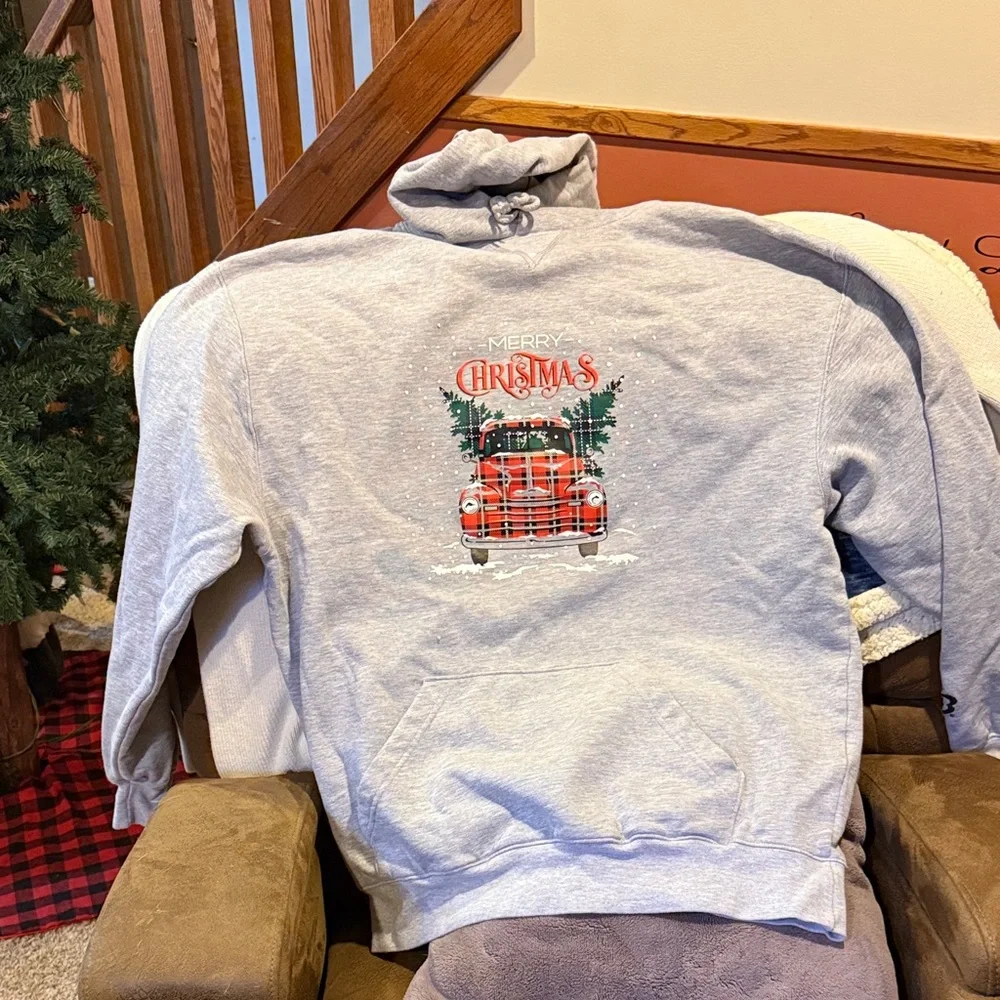 Gray Christmas Sweater with Red Truck Design - Picture 1 of 3